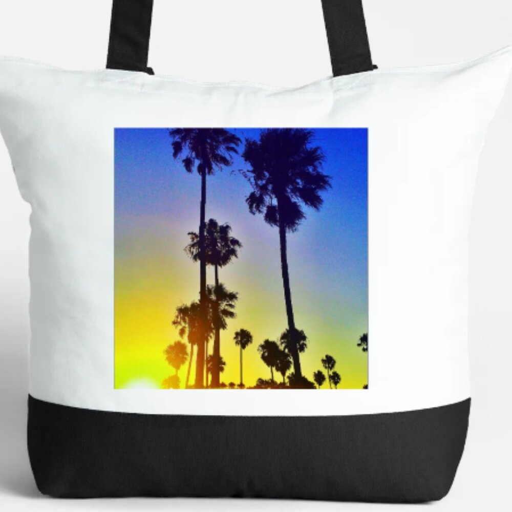 🌴NEW!Large Zip Cotton Tote Bag  "CaliforniaLover" my Art print. - Picture 5 of 6